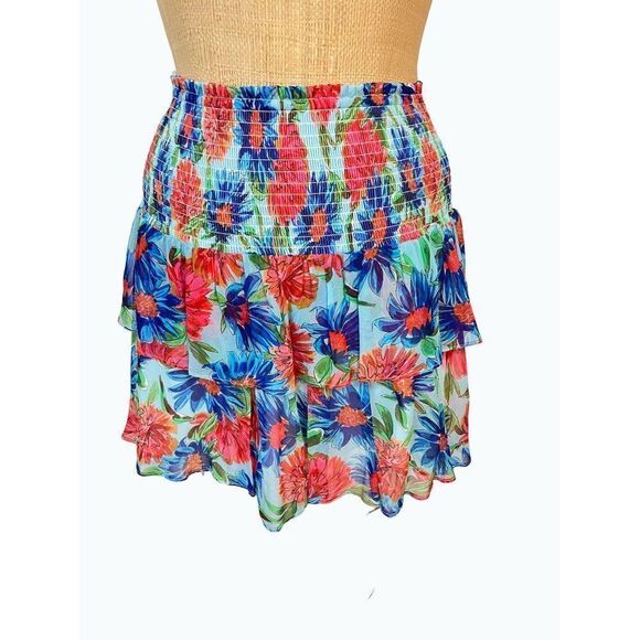 Milly Wyatt Paint Dahlia Print Skirt 4 - Picture 2 of 5